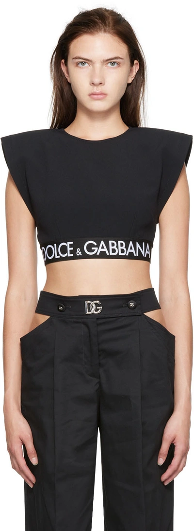 Dolce & Gabbana Black Padded Shoulder Crop Top