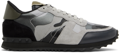 Valentino Garavani Black & Grey Rockrunner Trainers In Green