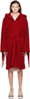 Stella Mccartney Fringe-trim Belted Long Teddy Coat In 6504 Red