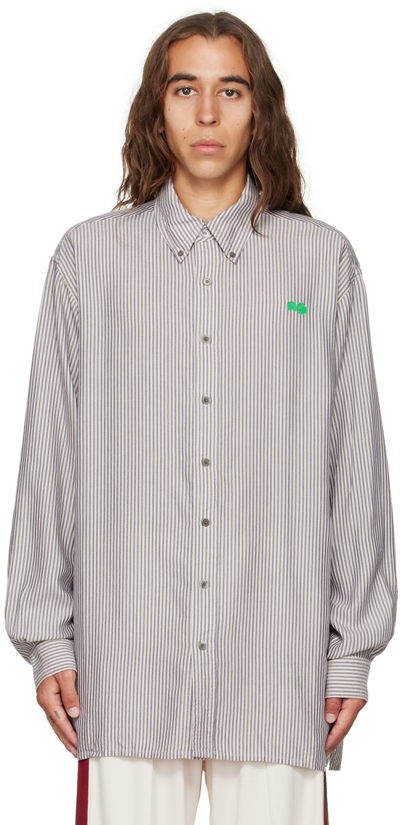 Acne Studios Oversized Logo-embroidered Striped Lyocell Shirt In Grey