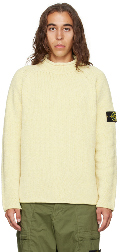 Stone Island Yellow Chenille Sweater In Beige