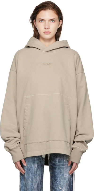 Acne Studios Beige Flocked Hoodie In Oyster Grey