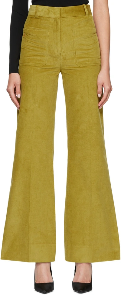 Victoria Beckham Alina Cotton-corduroy Flared Pants In Moss Green