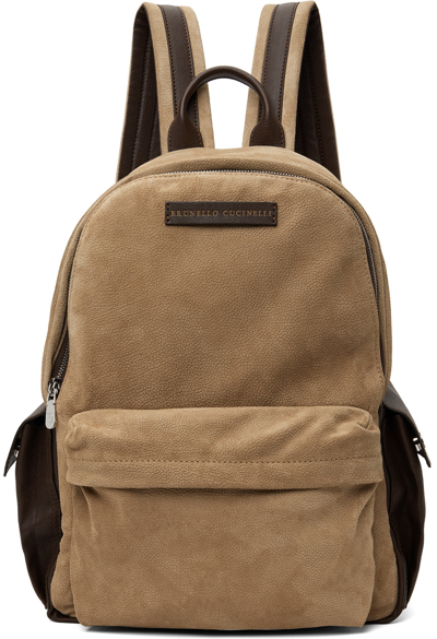 Brunello Cucinelli Leather-trimmed Suede Backpack In Neutrals