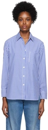 Rag & Bone Mismatching Pocket Striped Cotton Shirt In Blustripe