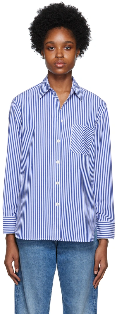 Rag & Bone Mismatching Pocket Striped Cotton Shirt In Blue Stripe