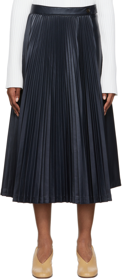 3.1 Phillip Lim Navy Asymmetric Midi Skirt In In404 Ink