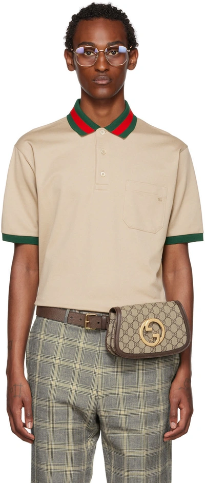 Gucci Cotton Piquet Polo With Web Collar In Beige