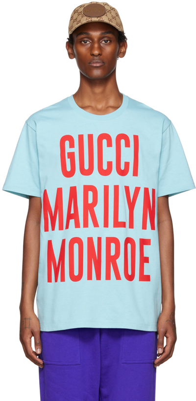 Gucci Blue 'marylin Monroe' T-shirt In Light Blue