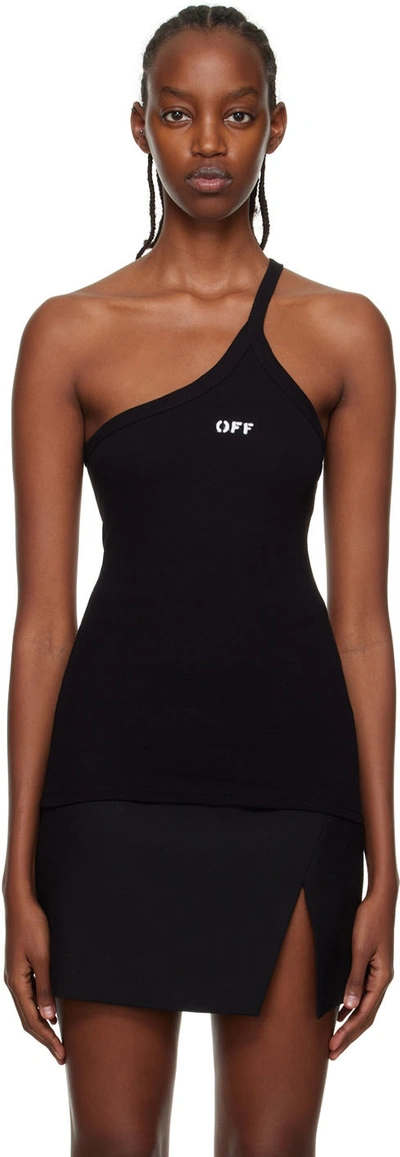 Off-white One-shoulder Printed Ribbed Stretch-cotton Jersey Tank In Nero
