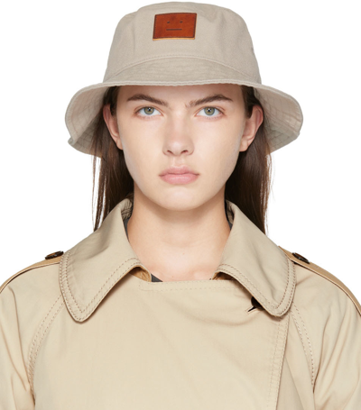 Acne Studios Leather Face Patch Organic Cotton Canvas Bucket Hat In Neutral