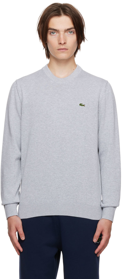 Lacoste Gray Embroidered Patch Sweater In Cca Heather Grey
