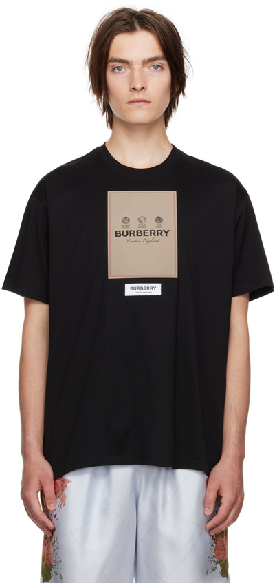 Burberry Printed Logo Tag Cotton Jersey T-shirt In Black