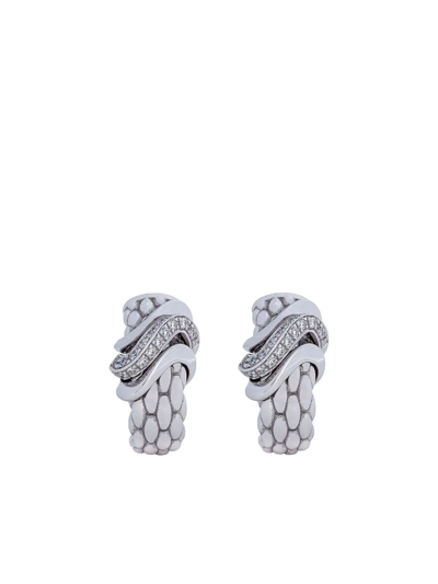 Fope 18kt White Gold Pavé Set Diamond Huggie Hoop Earrings In Silver