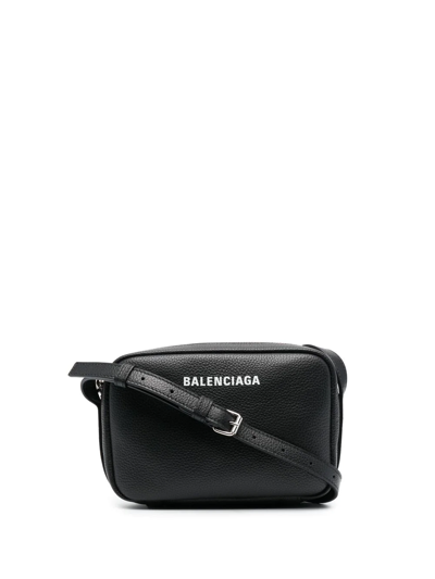 Balenciaga Medium Everyday Calfskin Leather Camera Bag In 1090 -black/ L White