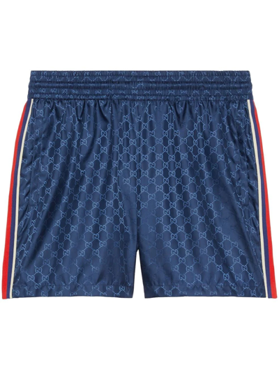 Gucci Gg-jacquard Elasticated Swim Shorts In Blue