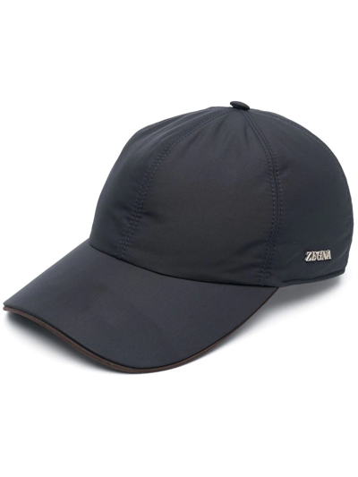 Zegna Logo-plaque Cotton Cap In Black