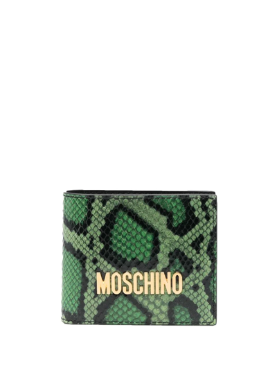 Moschino Snakeskin-print Folded Wallet In Green