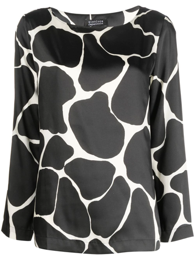Gianluca Capannolo White Blouse With Black Graphic Print