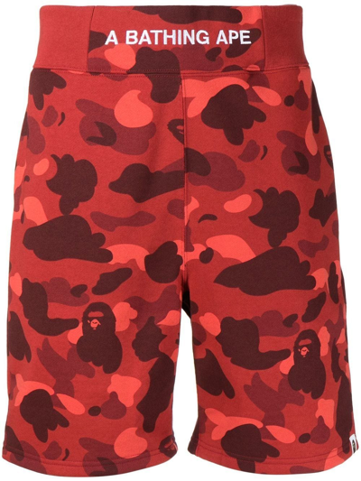 Bape Black *a Bathing Ape® Graphic-print Deck Shorts In Red