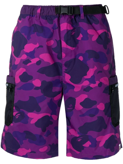 Bape Black *a Bathing Ape® Bape Camouflage-print Cargo Shorts In Purple
