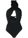 Magda Butrym Cutout Embellished Stretch-crepe Halterneck Bodysuit In Black