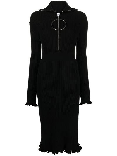 Paco Rabanne Ribbed Stretch-cotton Midi Dress In Nero