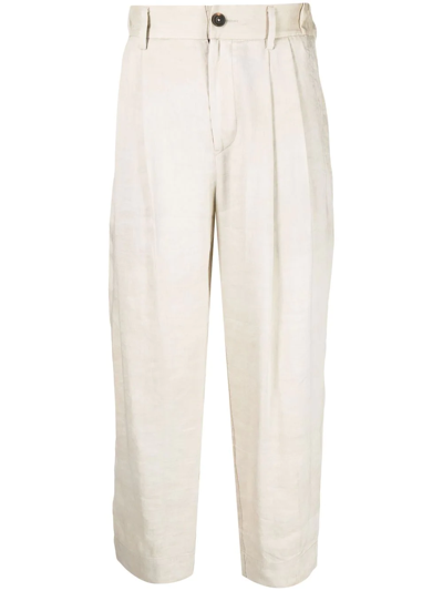 Ziggy Chen Creased-effect Straight Leg Trousers In Neutrals