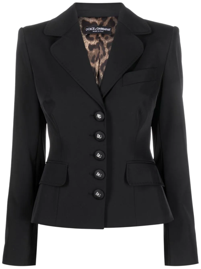 Dolce & Gabbana Black Logo-plaque Button-fastening Blazer In Nero