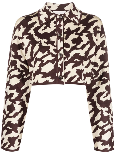 Nanushka Animal-print Cropped Jacket In Brown