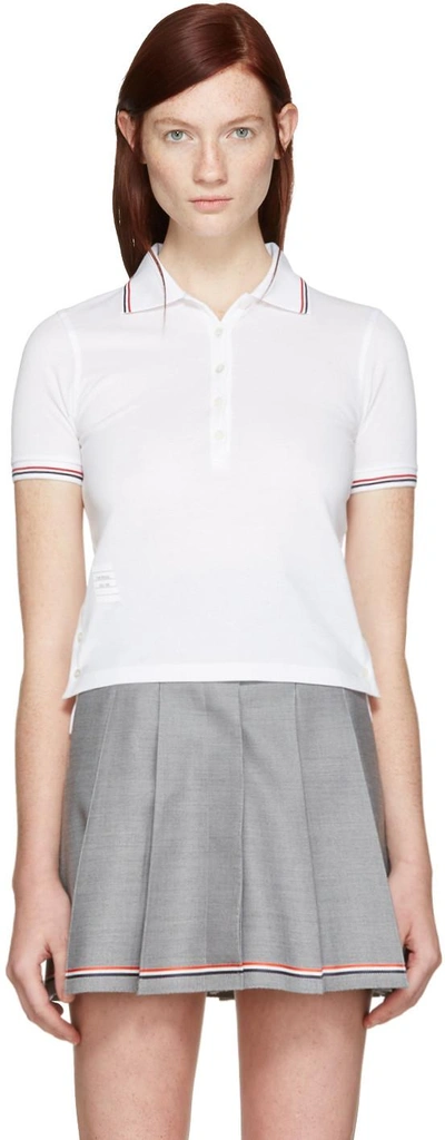 Thom Browne 白色丝光棉短袖polo衫 In White