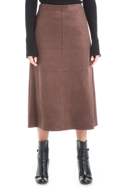 Maxstudio Faux Suede A-line Midi Skirt In Chocolate
