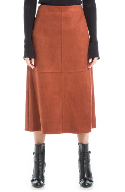Maxstudio Faux Suede A-line Midi Skirt In Russet