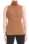Maxstudio Sleeveless Ribbed Turtle Neck In Vicuna