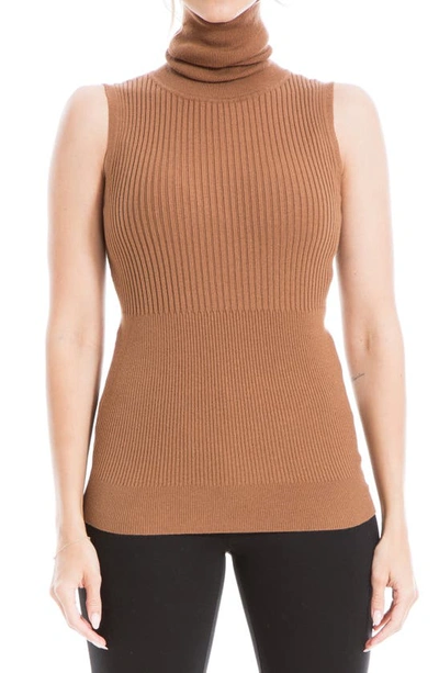 Maxstudio Sleeveless Ribbed Turtle Neck In Vicuna