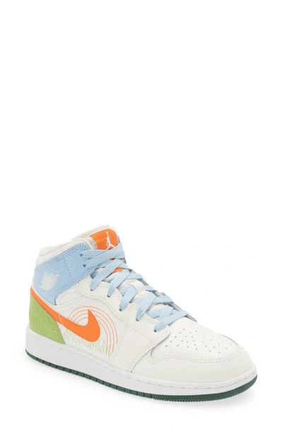 Jordan 1 Mid Se Little Kids' Shoes In Sail,psychic Blue,vivid Green,safety Orange