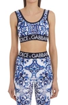 Dolce & Gabbana Logo Band Tile-print Lycra Bra Top In Hx3tn Maiolica 1
