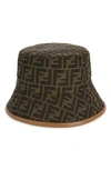 Fendi Ff Logo Twill Bucket Hat In Tan/ Brown