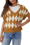 Free People Through The Motions Short Sleeve Sweater In Tiger Eye Combo