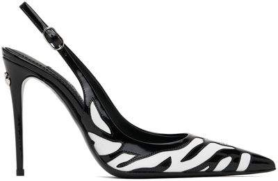 Dolce & Gabbana Patent Leather Zebra Slingback Pumps 105 In Black
