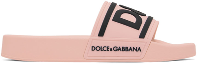 Dolce & Gabbana Pink Bonded Slides In 8b400 Rosa/nero