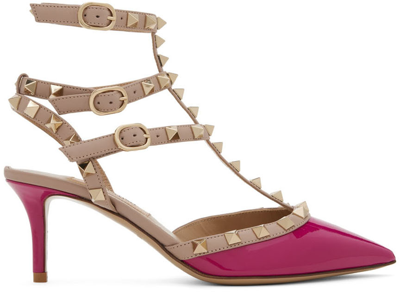 VALENTINO GARAVANI PINK & TAUPE ROCKSTUD CAGED PUMP HEELS