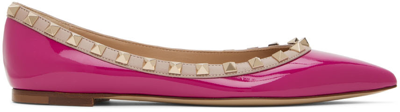 Valentino Garavani Pink Patent Rockstud Ballet Flats In V3t Rose Violet/poud