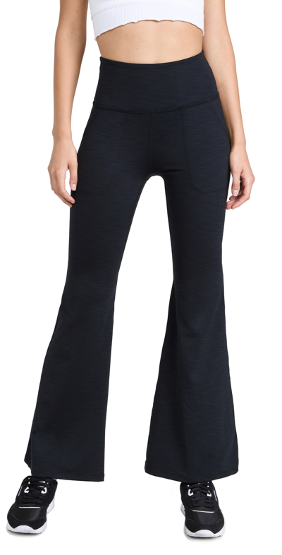 Beyond Yoga Heather Rib All Day Flare Trousers In Black