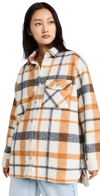 Monrow Plaid Snap-front Shacket In Black/nat/camel