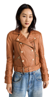 L Agence Billie Double-breasted Leather Jacket In Cognac