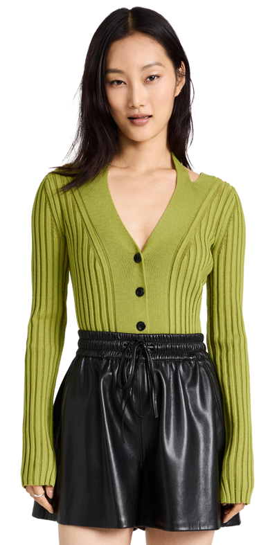 Proenza Schouler White Label Halterneck-strap Ribbed-knit Cardigan In Green-lt