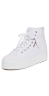 Superga 2708 Hi Top White Lace-up Canvas Flatform Sneakers