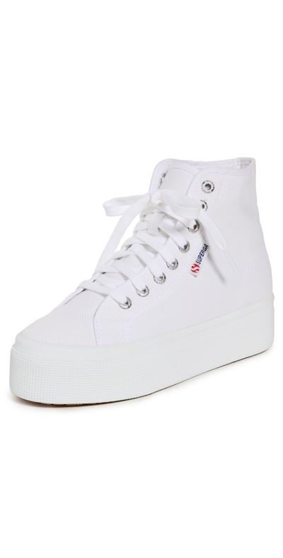 Superga 2708 Hi Top White Lace-up Canvas Flatform Trainers