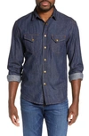 Billy Reid Distressed Denim Slim Fit Western Shirt In Double Dye